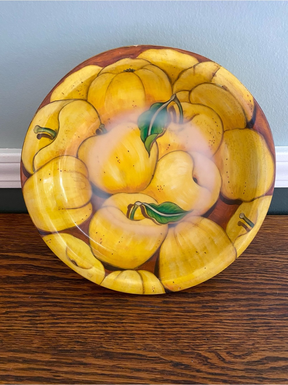 Vintage Artesania Magica Fruit Bowl Painted Wood Yellow Apples